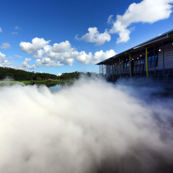 Louisiana Children’s Museum foot bridge covered with special effect fog generated by Meefog's Fogging System.