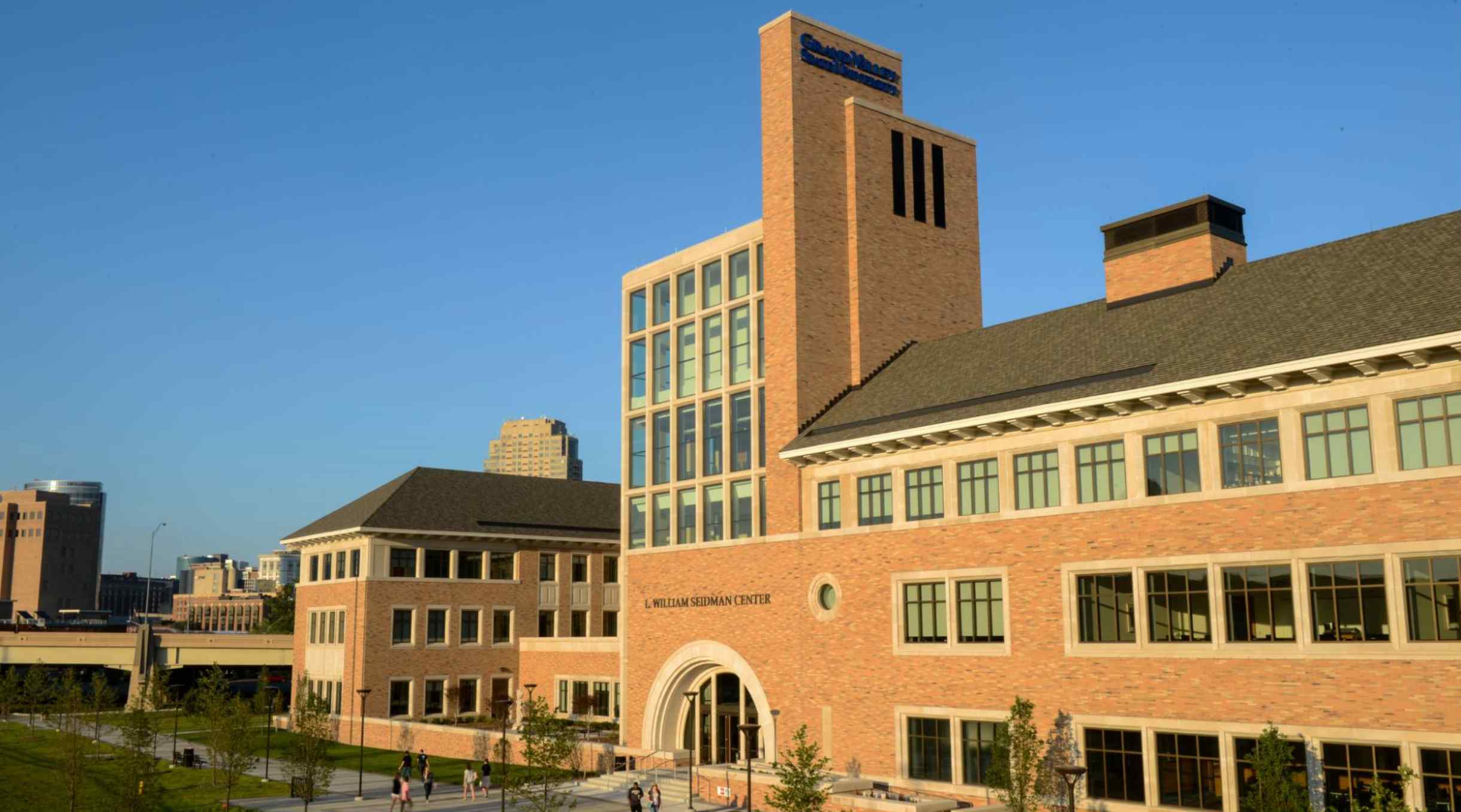 university with modern architecture and scenic setting along the Grand River