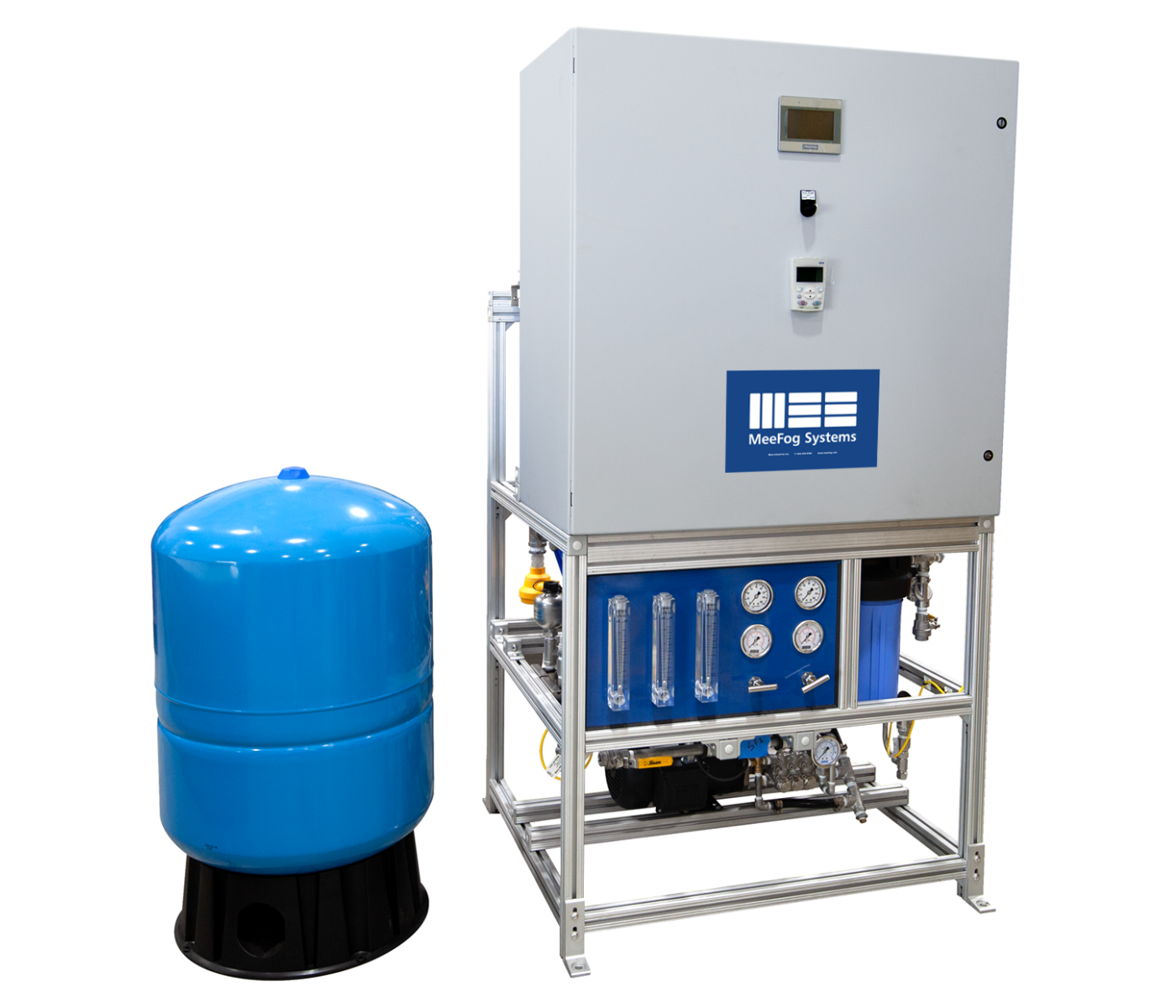 Front view of the Mee 3 Reverse Osmosis unit installed under a kitchen sink.