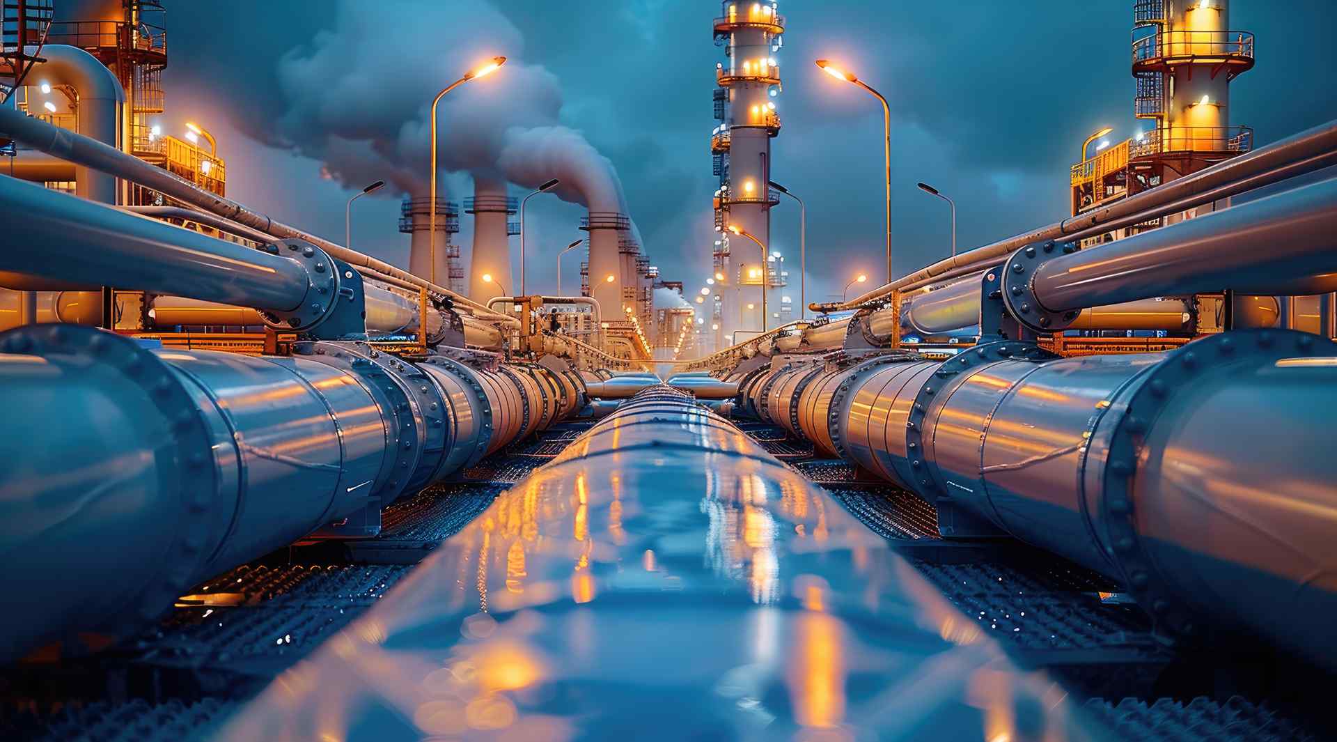 Industrial pipelines, Industrial view at oil refinery plant form industry zone